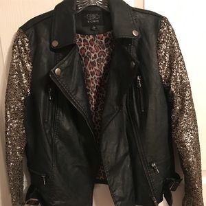 Black and Sequin Faux leather Jacket